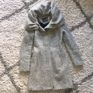 SOLD - Grey Textured Shawl Collar Full Length Coat